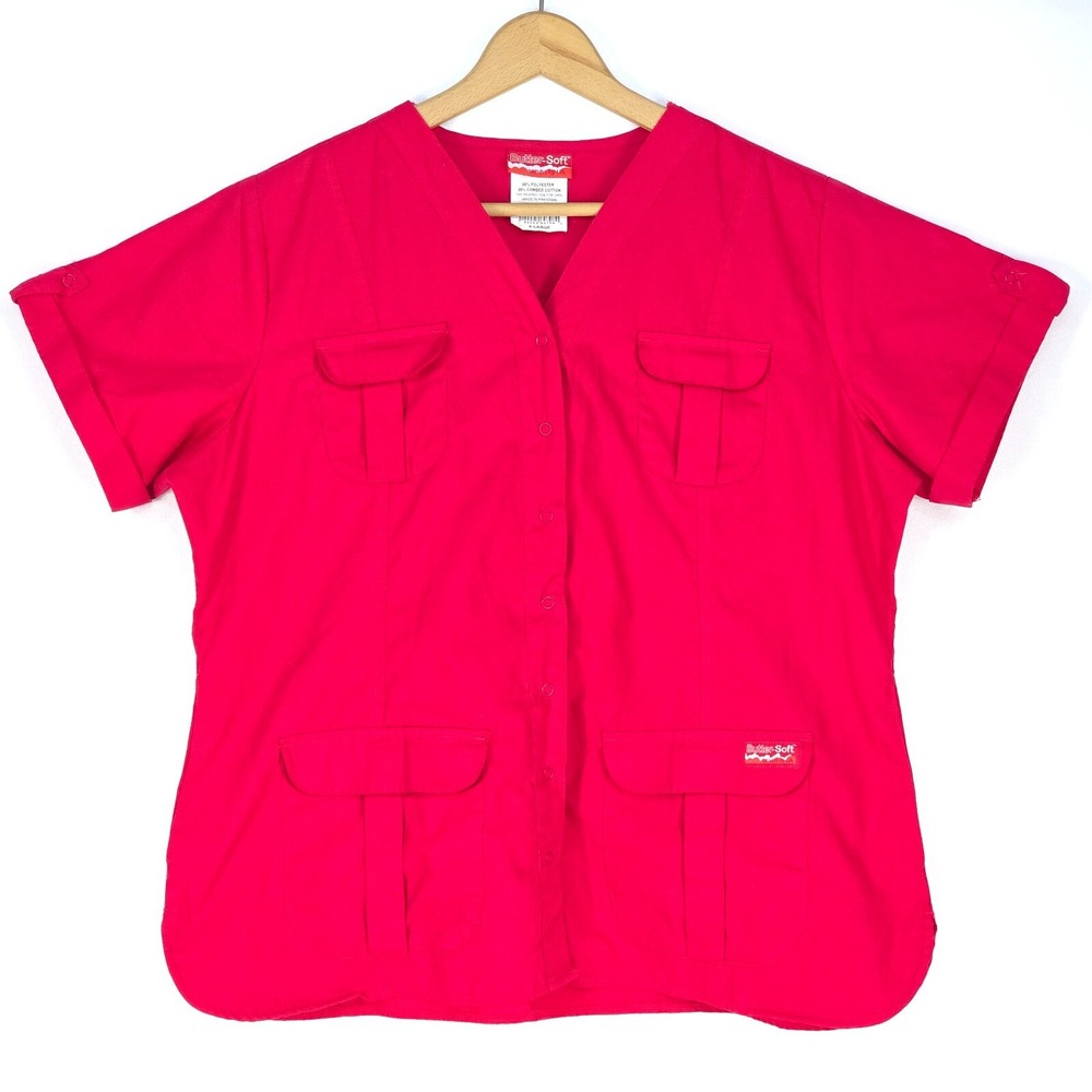 BUTTER-SOFT Scrub Top Women's Pink X-Large Utility‎ Pockets UA304C Nursing Tech